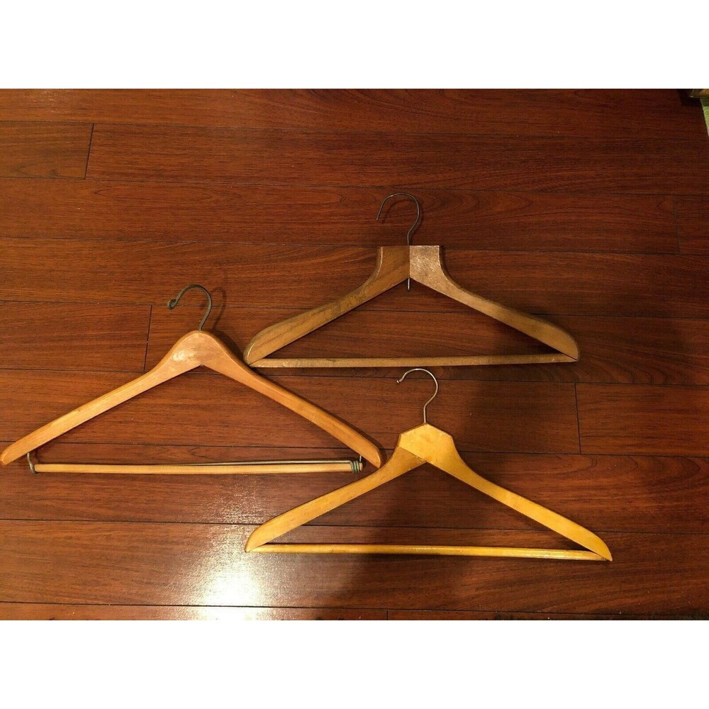 Vintage Wooden Hangers Coat Pant Jacket Suit QTY 3